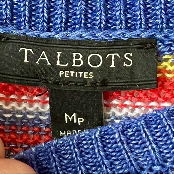 TALBOTS Petite Lightweight Colorful Striped Linen 3/4 Sleeve Sweater—SZ. MP - Picture 9 of 14